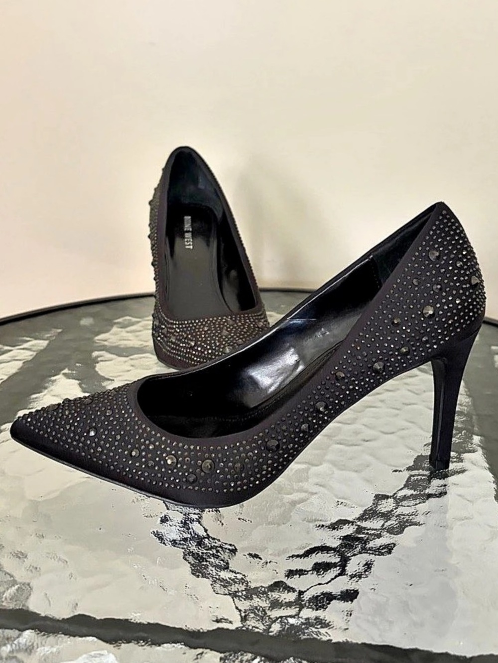 Nine West Fresh Rhinestone Stiletto Pumps Black US 8.5